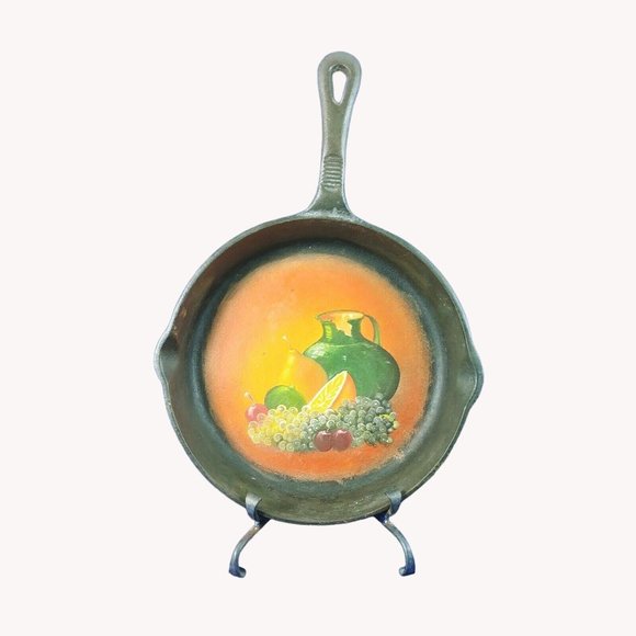 Cast Iron Skillet Art with Easel Hand Painted Fruit Design Decoration Only - Picture 10 of 10